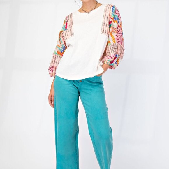 EASEL Print Mix N Match Sweet Cream Knit Top - Picture 3 of 5